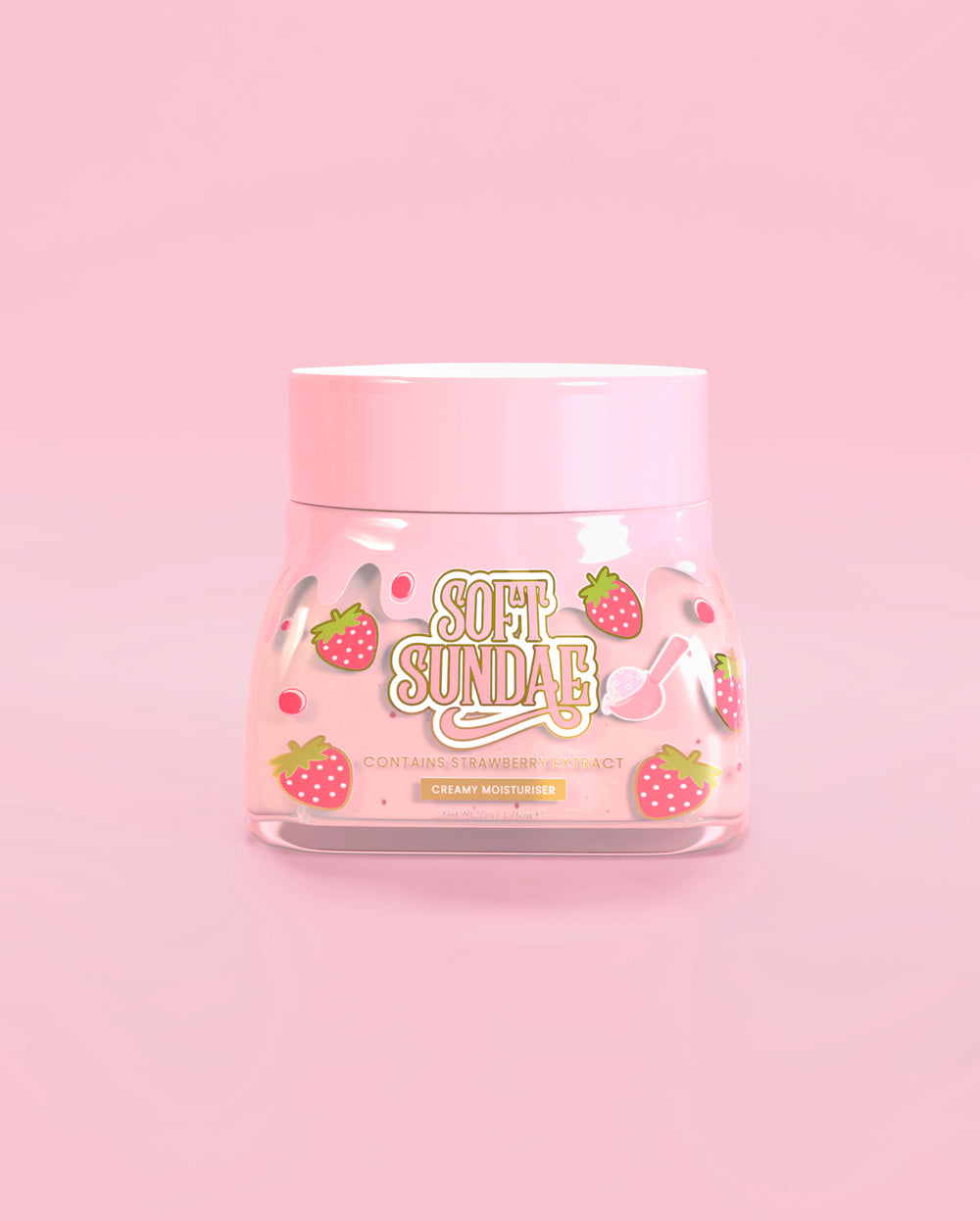 Pot rose de crème glacée molle P. Louise crème fouettée sur fond rose