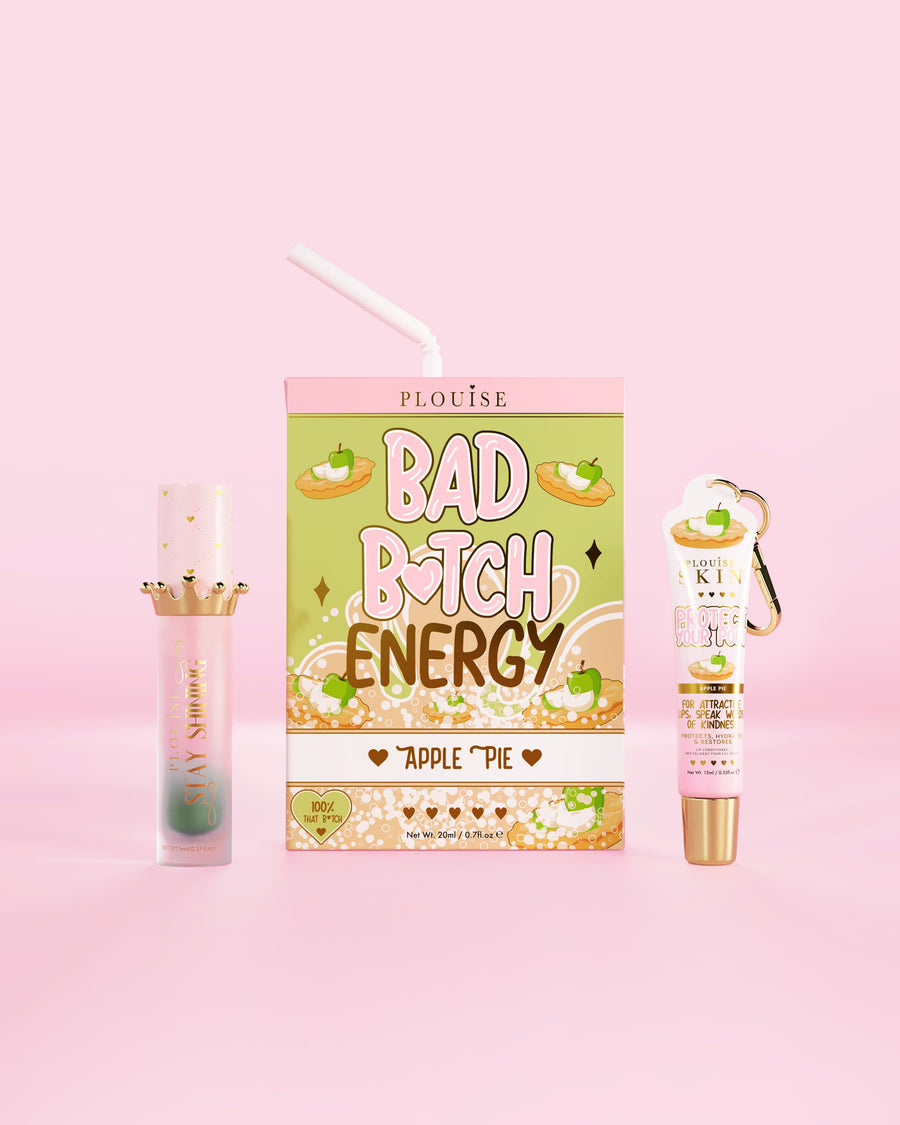 An Apple Pie Bad Bitch Energy van P.Louise met een lipconditioner en lipolie