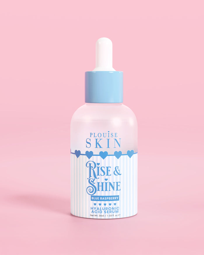 Flacon bleu et blanc de Sérum Hyaluronique PLouise Rise and Shine framboise bleue
