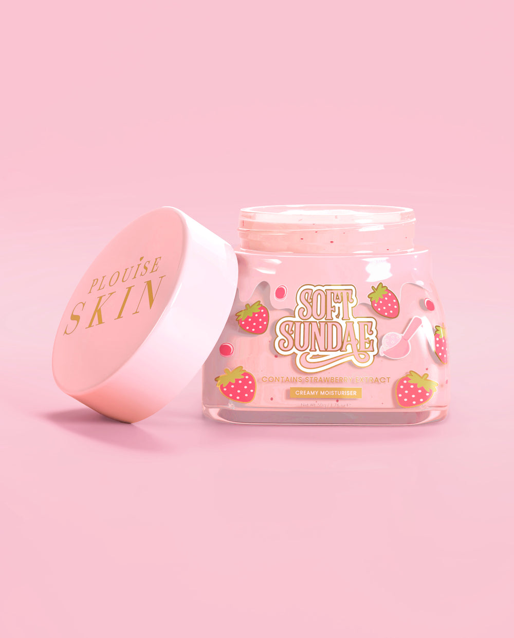Pot rose de crème glacée molle P. Louise crème fouettée avec le couvercle sur fond rose