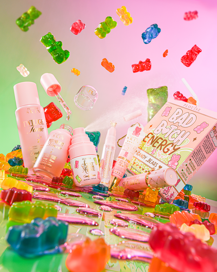 P.Louise What A Treat Candy Bear huidverzorgingsbundel omringd door snoepberen