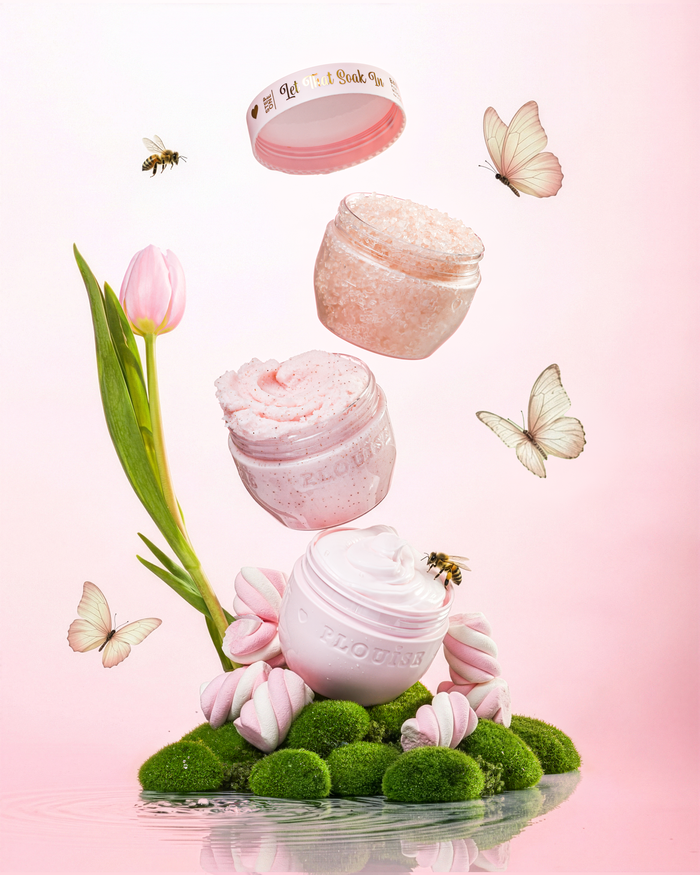 Stap in de zelfzorgset voor bodyboter, bodyscrub en badzout